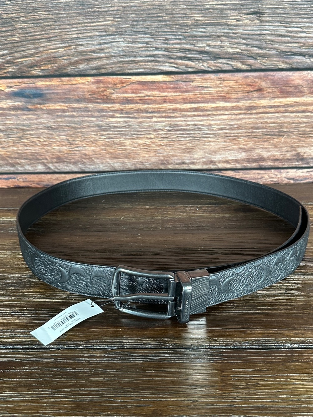 NWT! Coach Men's Embossed Signature Belt in Gunmetal - Picture 4 of 4